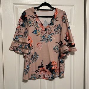 Tan floral blouse